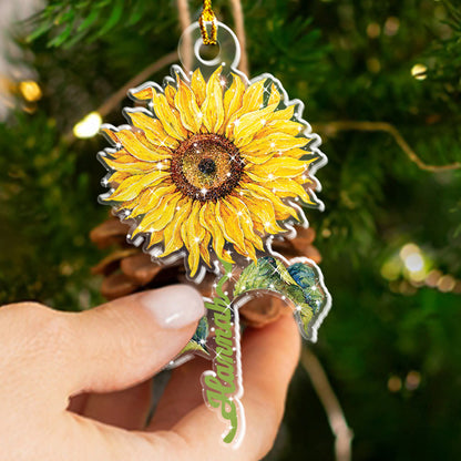 Petthouse | Personalized Sunflower 2d Flat Ornament, Sunflower Gifts Christmas Ornaments, Sunflower Decor Christmas