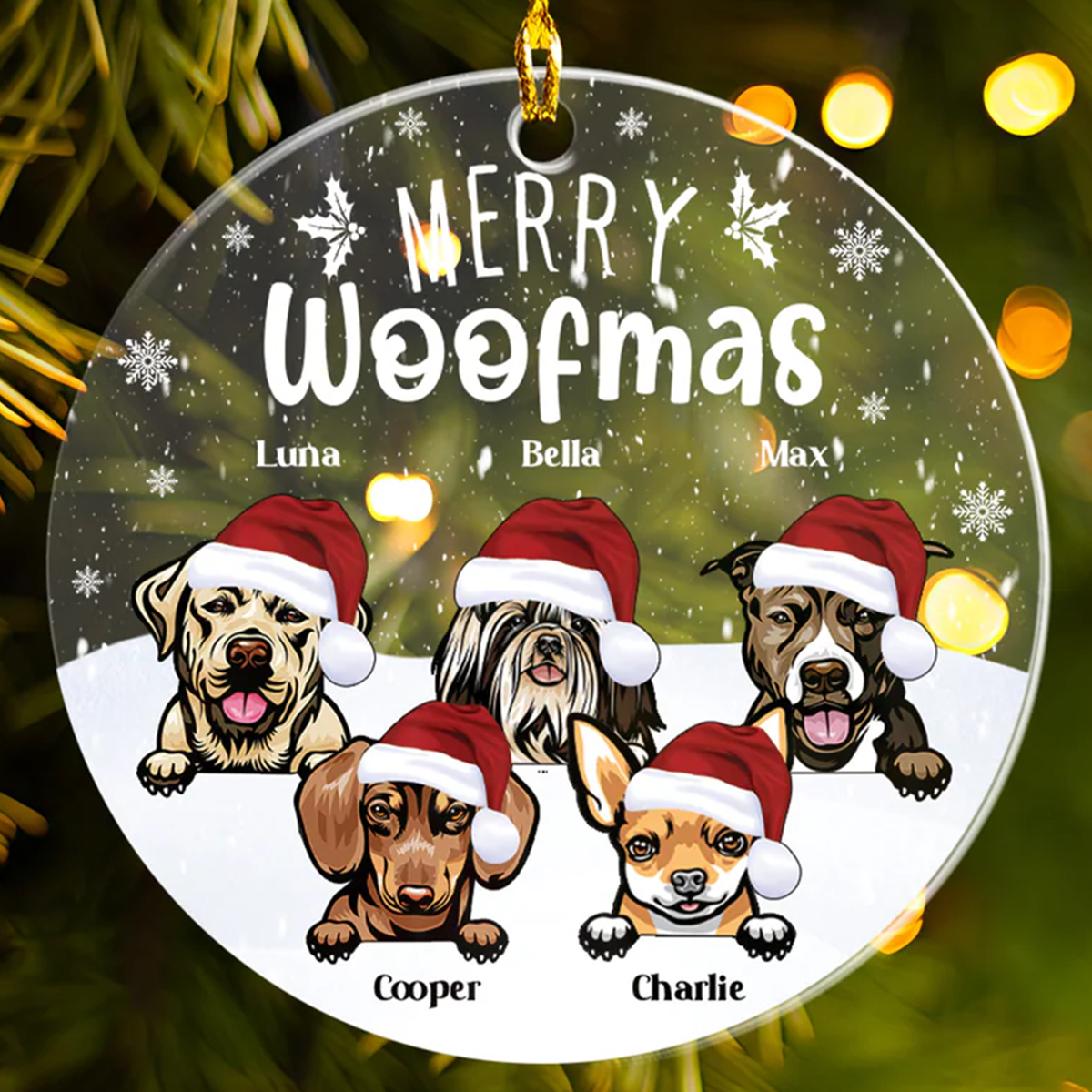 Petthouse | Personalized Dog Christmas Ornament, Merry Woofmas, Dog Breed Ornament, Dog Lover Gift