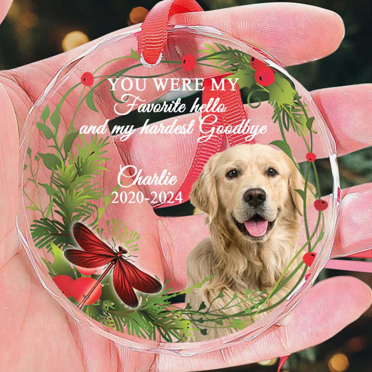 Petthouse | Customized Dog Photo Memorial Ornament, Memorial Dog Ornament, In Loving Memory