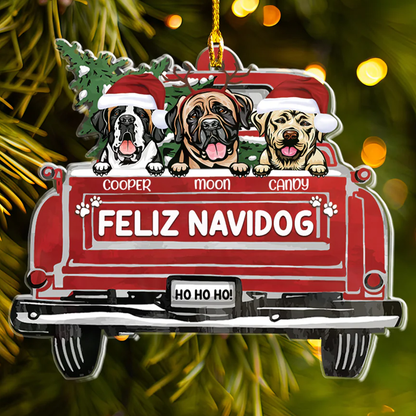 Petthouse | Personalized Feliz Navidog Christmas Acrylic Ornament, Dog Lovers Christmas Gift, Dog Xmas