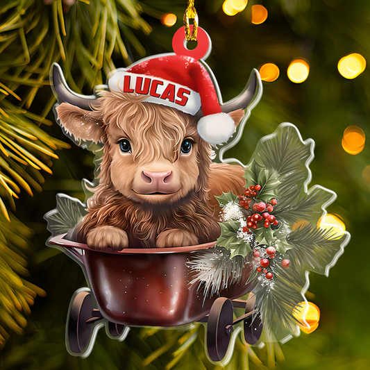 Petthouse | Personalized Highland Cow 2d Flat Ornament, Highland Cow Scotland Ornament, 2024 Cow Ornament