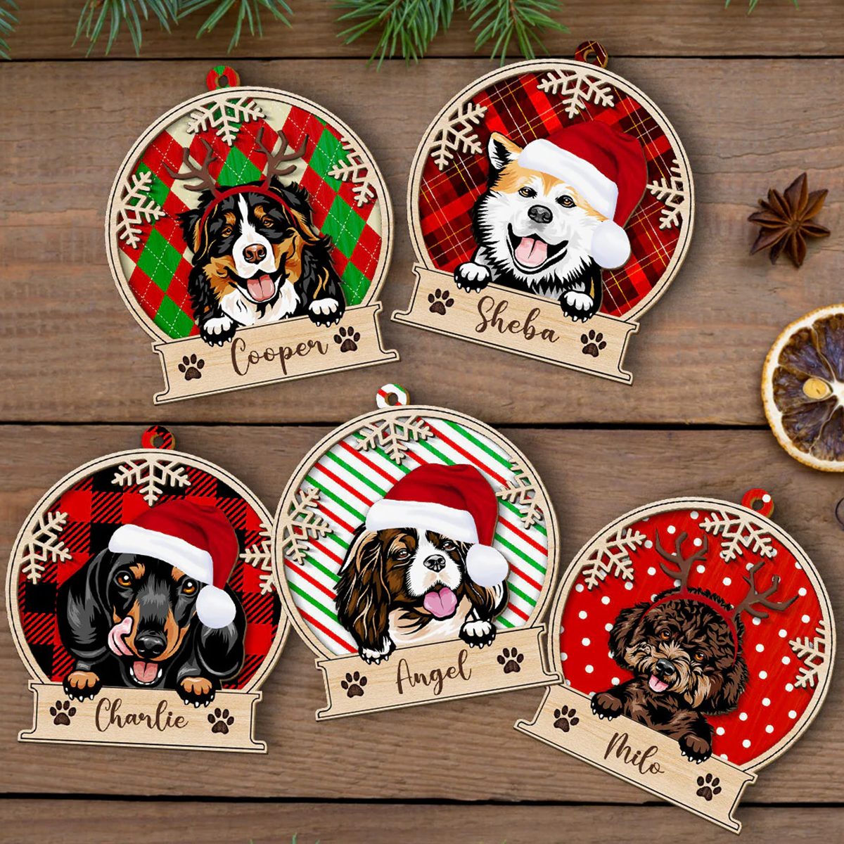 Petthouse | Personalized Peeking Dog Christmas Wooden Ornament, Funny Dog Ornament, Dog Lovers Xmas Gift