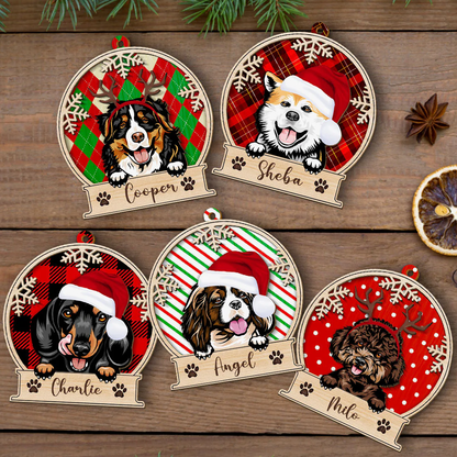 Petthouse | Personalized Peeking Dog Christmas Wooden Ornament, Funny Dog Ornament, Dog Lovers Xmas Gift