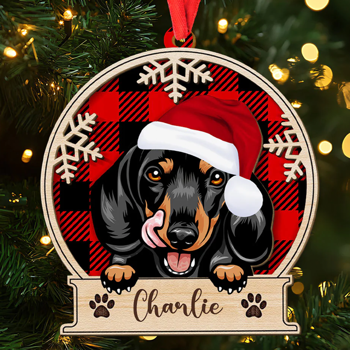 Petthouse | Personalized Peeking Dog Christmas Wooden Ornament, Funny Dog Ornament, Dog Lovers Xmas Gift