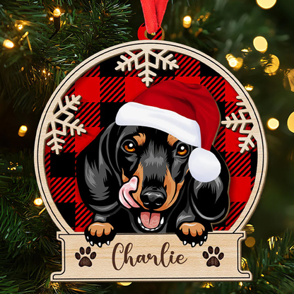 Petthouse | Personalized Peeking Dog Christmas Wooden Ornament, Funny Dog Ornament, Dog Lovers Xmas Gift