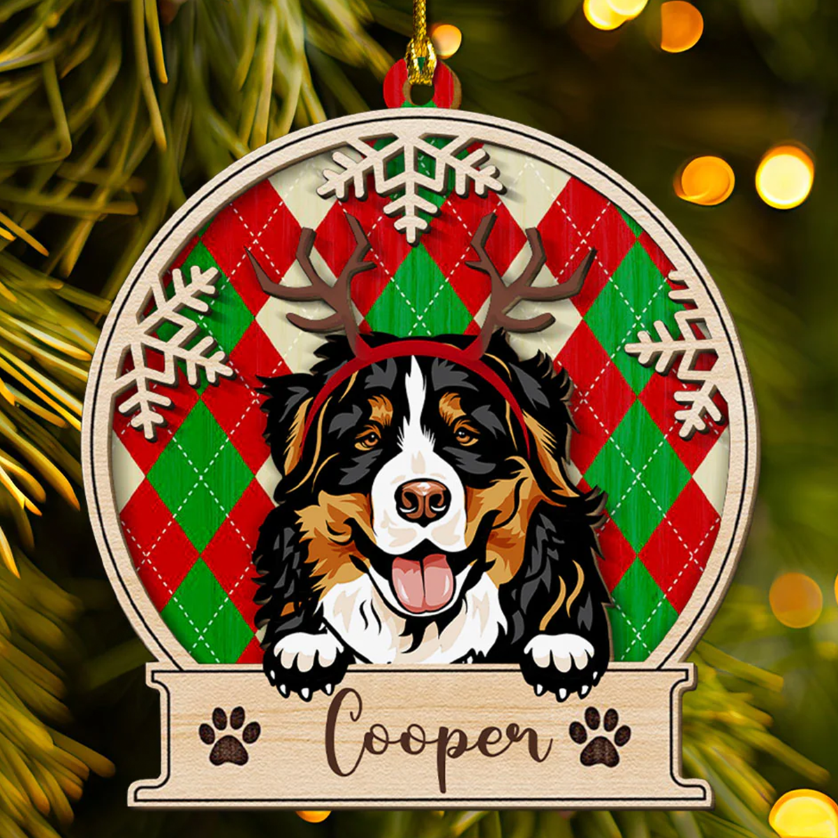 Petthouse | Personalized Peeking Dog Christmas Wooden Ornament, Funny Dog Ornament, Dog Lovers Xmas Gift