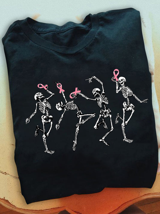 Petthouse | Skeleton Dancing Breast Cancer Shirt, Skeletons Pink Ribbon Cancer Awareness Halloween