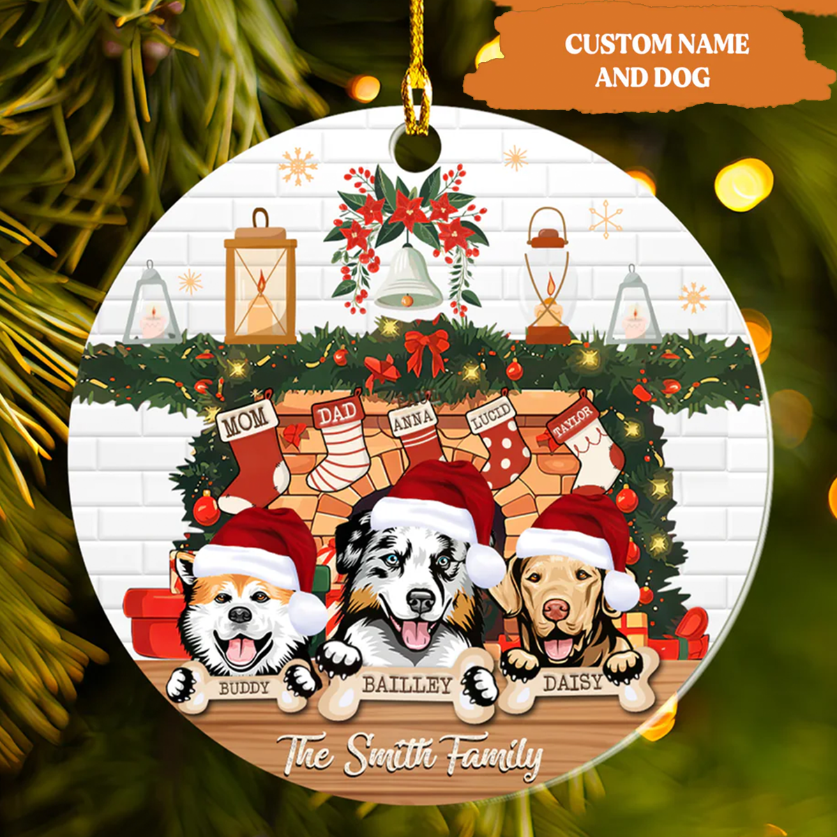 Petthouse | Custom Pet Family Christmas Ornaments, Family Acrylic Ornament With Pets, Fireplace With Family