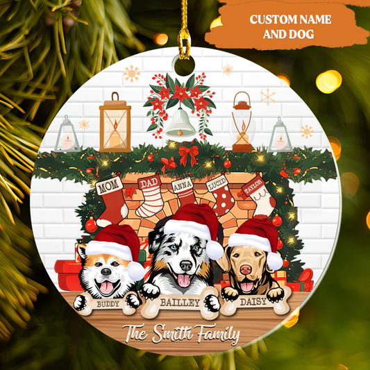 Petthouse | Custom Pet Family Christmas Ornaments, Family Acrylic Ornament With Pets, Fireplace With Family