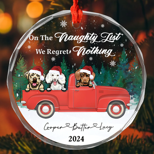 Petthouse | Personalized Dog Christmas Ornament, Vintage Pickup Truck, Dog Breed On The Naughty List