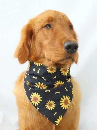 Floral & Bone Pattern Pet Bandana, Suitable For Pets