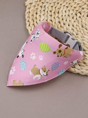 Cartoon Pattern Pet Bandana With Collar And Drool Bib, Indoor And Outdoor Use