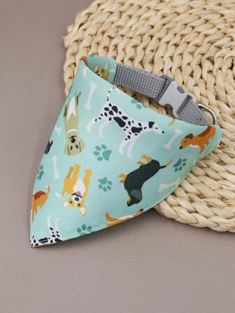 Cartoon Pattern Pet Bandana With Collar And Drool Bib, Suitable For Pets