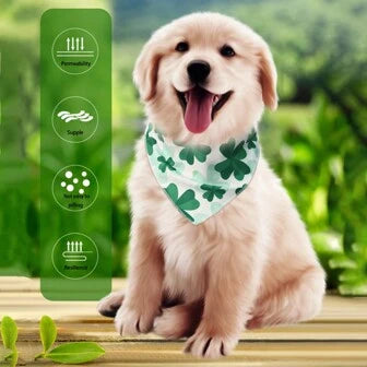Green Printed Pets Bandana Clover Cat Or Dog Collar Saliva Towel, Suitable For Pets