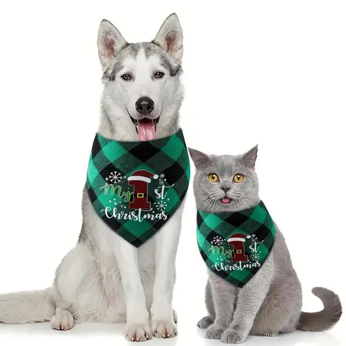 Christmas Dog Bandana Classic Triangle Christmas Print Plaid Christmas Pet Scarf Bib Bandana Pet Holiday Accessories Decorations For Pets